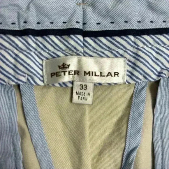 Peter Millar Men's Chino Pants Size 33 Beige Flat Front Straight Leg - Picture 2 of 9